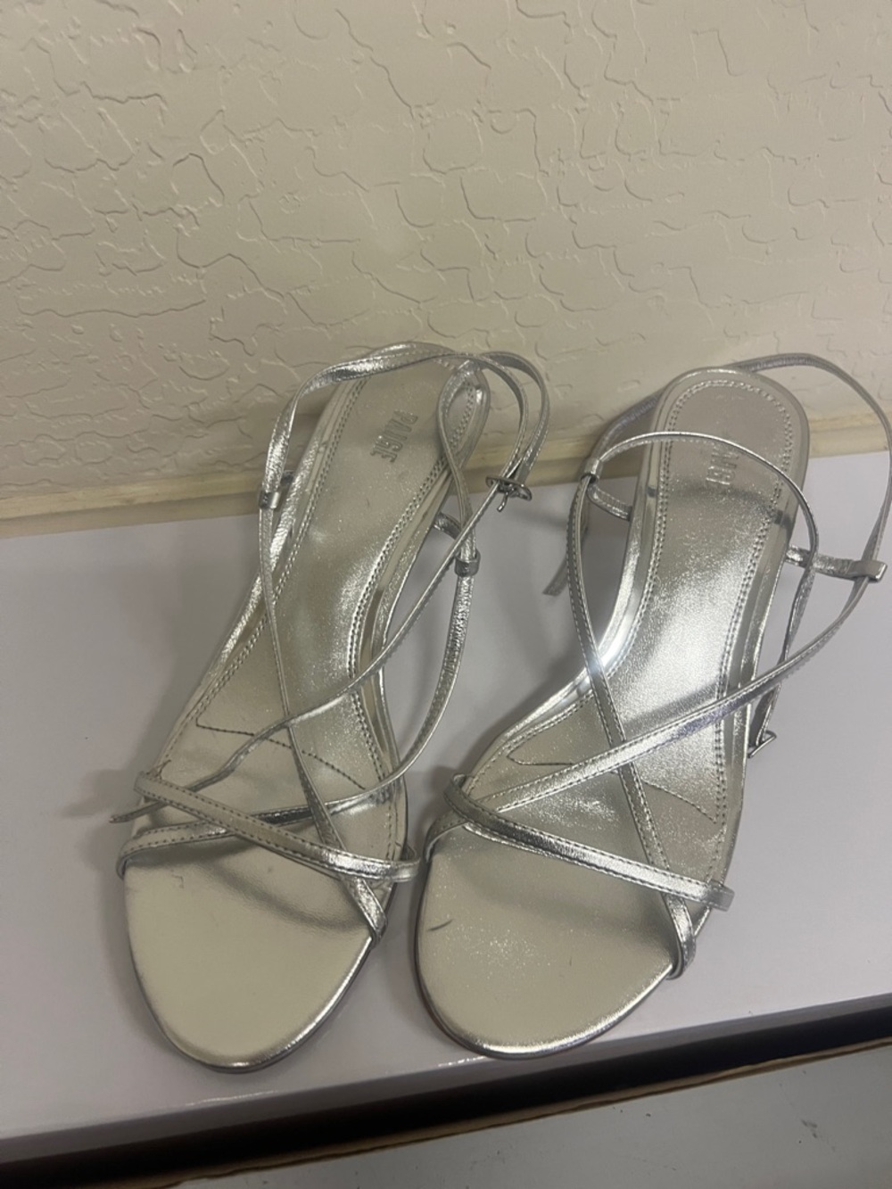 PAIGE Silver Strappy Open-Toe Heels